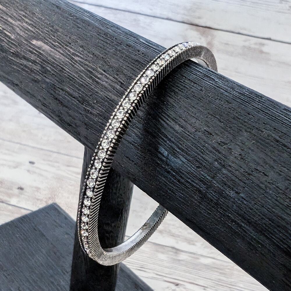 Vintage Bracelet Dark Silver Tone with Clear Gems - Metal Has Darkened